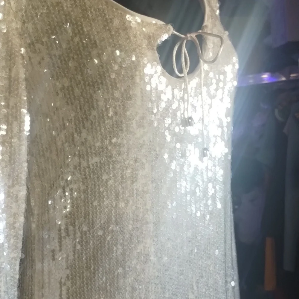 Off White Sequin Long Sleeve Dress - Picture 2 of 4